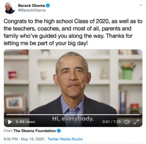 【イタすぎるセレブ達】オバマ元大統領、高校のバーチャル卒業式で感動のスピーチ披露
