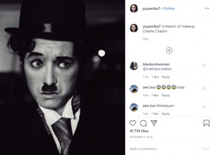 喜劇王チャールズ・チャップリン（画像は『YUYAMIKA宇芽　2018年12月8日付Instagram「Imitation of makeup Charlie Chaplin」』のスクリーンショット）