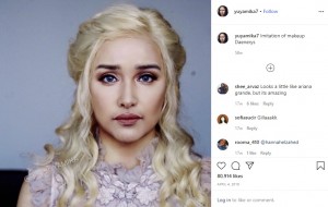 『ゲーム・オブ・スローンズ』のデナーリス・ターガリエン（画像は『YUYAMIKA宇芽　2019年4月4日付Instagram「Imitation of makeup Daenerys」』のスクリーンショット）