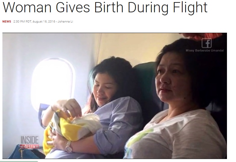 100万マイレージポイントがプレゼントされた機内で無事に生まれた赤ちゃん（画像は『Inside Edition　2016年8月16日付「Cabin Crew, Prepare For Delivery! Woman Gives Birth During Flight﻿﻿」』のスクリーンショット）