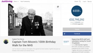 トムさんが寄付を募った「JustGiving」のページ（画像は『JustGiving　2020年4月30日付「Captain Tom Moore’s 100th Birthday Walk for the NHS」』のスクリーンショット）