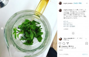 ガラス製のポットでミントティーを作る田中卓志（画像は『ungirls_tanaka　2020年5月20日付Instagram「ミント買ってきて、ミントティー作りました。」』のスクリーンショット）