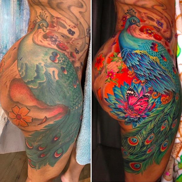 見違えるほど鮮やかになったタトゥー（画像は『Cardi B　2020年6月15日付Instagram「So after ten years I gave my peacock tattoo a makeover.」』のスクリーンショット）