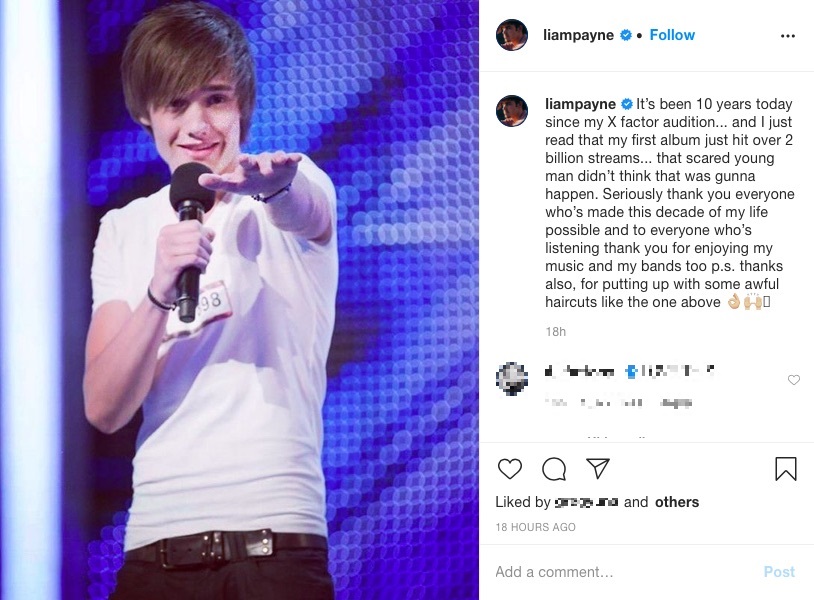 10年前『Xファクター』でのリアム・ペイン（画像は『Liam Payne　2020年6月14日付Instagram「It’s been 10 years today since my X factor audition...」』のスクリーンショット）