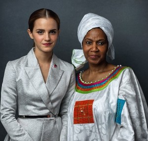 2014年にUN Women親善大使に任命されたエマ・ワトソンとUN Women事務局長プムズィレ・ムランボ＝ヌクカ氏（画像は『Emma Watson　2014年9月24日付Instagram「Executive Director of UN Women Phumzile Mlambo-Ngcuka and I!」』のスクリーンショット）