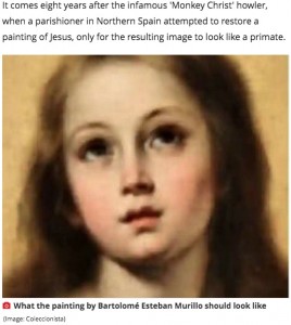 オリジナルの絵画（画像は『Mirror　2020年6月23日付「Horror as ‘bodgers’ ruin historic painting of Virgin Mary during ‘restoration’」（Image: Coleccionista）』のスクリーンショット）