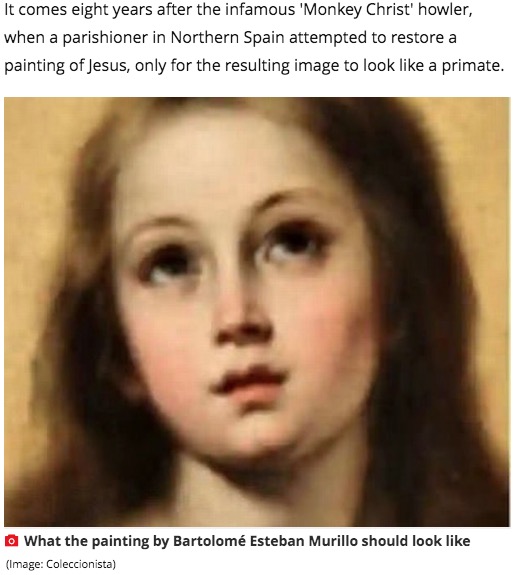 オリジナルの絵画（画像は『Mirror　2020年6月23日付「Horror as ‘bodgers’ ruin historic painting of Virgin Mary during ‘restoration’」（Image: Coleccionista）』のスクリーンショット）