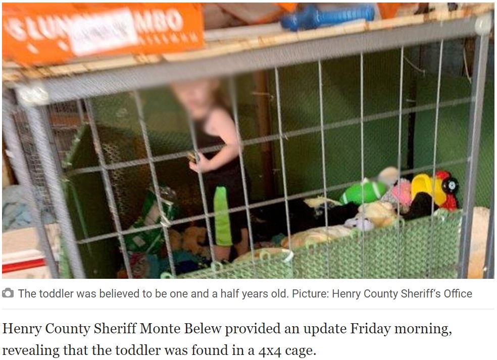 犬用のケージの中にいた1歳児（画像は『Queensland Times　2020年6月28日付「Toddler found in cage with abused animals」（Picture: Henry County Sheriff’s Office）』のスクリーンショット）
