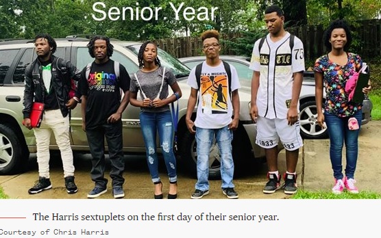 高校最後の年に撮影された6つ子（画像は『TODAY　2020年6月12日付「The first surviving black sextuplets graduate from high school — see them now」（Courtesy of Chris Harris）』のスクリーンショット）