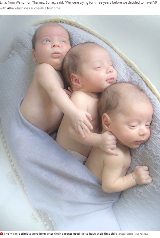 顔がそっくりな一卵性の三つ子たち（画像は『Mirror　2020年6月9日付「Couple told they were infertile flabbergasted after having identical triplets」（Image: Caters News Agency）』のスクリーンショット）