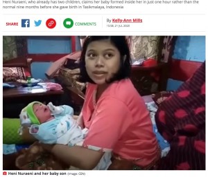 【海外発！Breaking News】「神の奇跡」で妊娠1時間後に出産したと主張する母親（インドネシア）