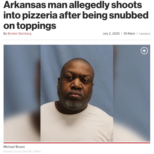 ピザのトッピングが少ないことに腹を立てた男（画像は『New York Post　2020年7月2日付「Arkansas man allegedly shoots into pizzeria after being snubbed on toppings」（Pulaski County Sheriff’s Office）』のスクリーンショット）