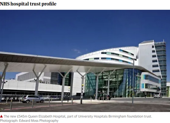 手術が行われた英バーミンガムの病院（画像は『The Guardian　2011年5月18日付「University Hospitals Birmingham NHS Foundation Trust」（Photograph: Edward Moss Photography）』のスクリーンショット）