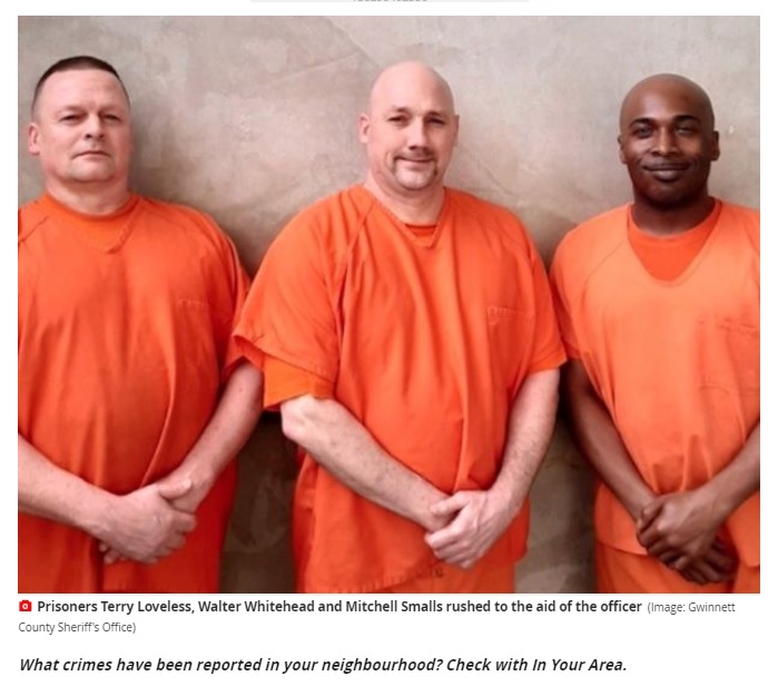 看守の危機を救った3人の受刑者（画像は『Mirror　2020年7月30日付「Moment heroic prisoners save police officer’s life as he suffers heart attack」（Image: Gwinnett County Sheriff’s Office）』のスクリーンショット）