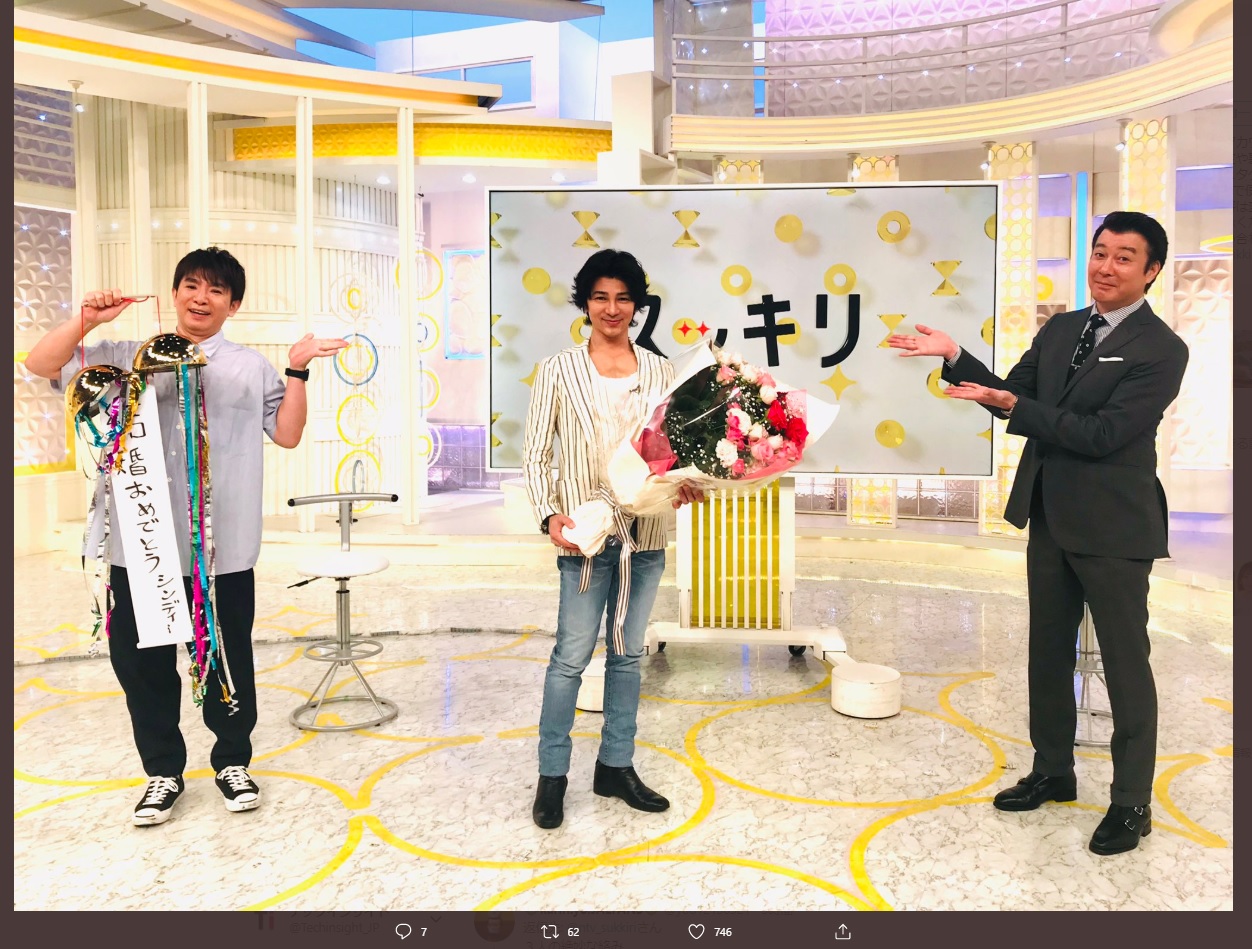 「めちゃイケ」メンバーの濱口優、武田真治、加藤浩次（画像は『日本テレビ　スッキリ　2020年7月8日付Twitter「3人そろった姿がスッキリのスタジオで見られるなんて…。」』のスクリーンショット）