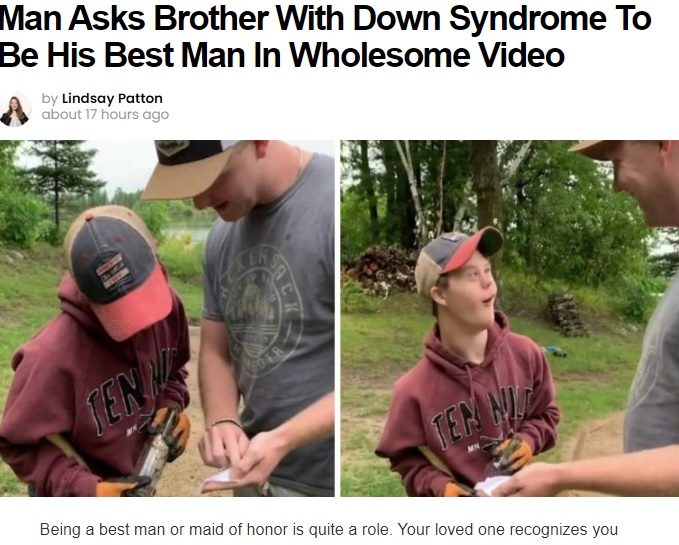 ダウン症の弟にサプライズ（画像は『Tank’s Good News　2020年8月20日付「Man Asks Brother With Down Syndrome To Be His Best Man In Wholesome Video」』のスクリーンショット）