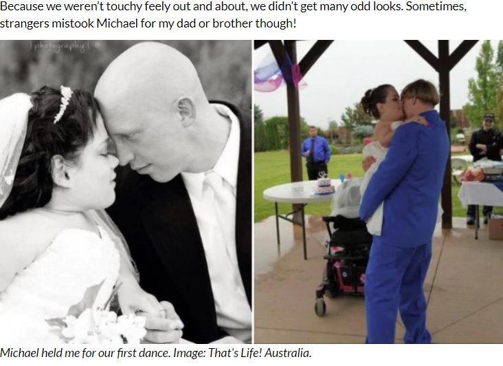 結婚式のトリーシャさんとマイケルさん（画像は『Kidspot　2020年8月20日付「‘You can’t get pregnant. It would kill you’」（Image: That's Life! Australia.）』のスクリーンショット）