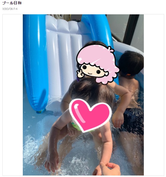 プールを楽しむ枡田絵理奈アナの子供たち（画像は『枡田絵理奈オフィシャルブログ　2020年8月14日付「プール日和」』のスクリーンショット）