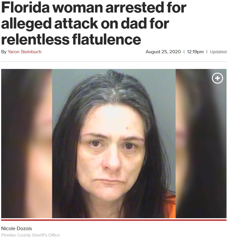 父親のオナラにブチギレた40歳の女（画像は『New York Post　2020年8月25日付「Florida woman arrested for alleged attack on dad for relentless flatulence」（Pinellas County Sheriff’s Office）』のスクリーンショット）