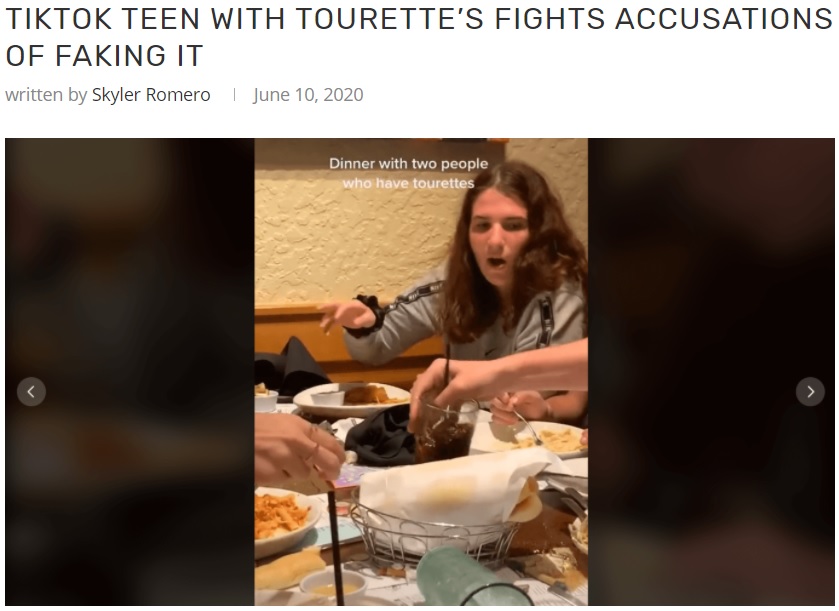 トゥレット症候群を患う16歳の少女（画像は『Parentology　2020年6月10日付「TIKTOK TEEN WITH TOURETTE’S FIGHTS ACCUSATIONS OF FAKING IT」』のスクリーンショット）