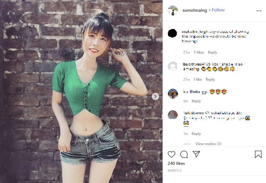 「ウエストは34センチ」と主張する23歳女性（画像は『Su Moh Moh Naing　2020年3月5日付Instagram』のスクリーンショット）