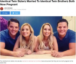 【海外発！Breaking News】プロポーズ、結婚、ついに妊娠まで！　「何でもお揃い」な双子同士のカップル（米）