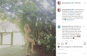 48歳の誕生日に大胆ヌードショットを公開（画像は『Gwyneth Paltrow　2020年9月27日付Instagram「In nothing but my birthday suit today...」』のスクリーンショット）