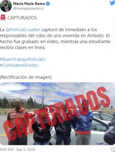 逮捕された4人（画像は『María Paula Romo　2020年9月5日付Twitter「CAPTURADOS」』のスクリーンショット）