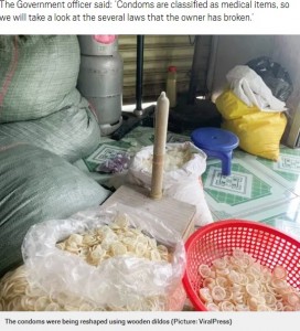 形を整える張形（ディルド）が置かれた作業場（画像は『Metro　2020年9月23日付「More than 300,000 used condoms were being repackaged and sold in Vietnam」（Picture: ViralPress）』のスクリーンショット）