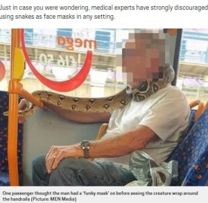 【海外発！Breaking News】マスクの代わりに本物のヘビを巻き付けてバスに乗った男性（英）
