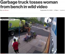 【海外発！Breaking News】ゴミ収集車が操作ミス　ベンチに座っていた女性を道路に投げ出す（米）＜動画あり＞