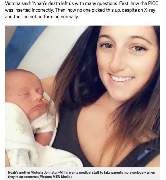 病院側の過失で我が子を亡くした母親（画像は『Metro　2020年10月25日付「Baby died after feeding tube pierced his heart when it was inserted incorrectly」（Pictures: MEN Media）』のスクリーンショット）
