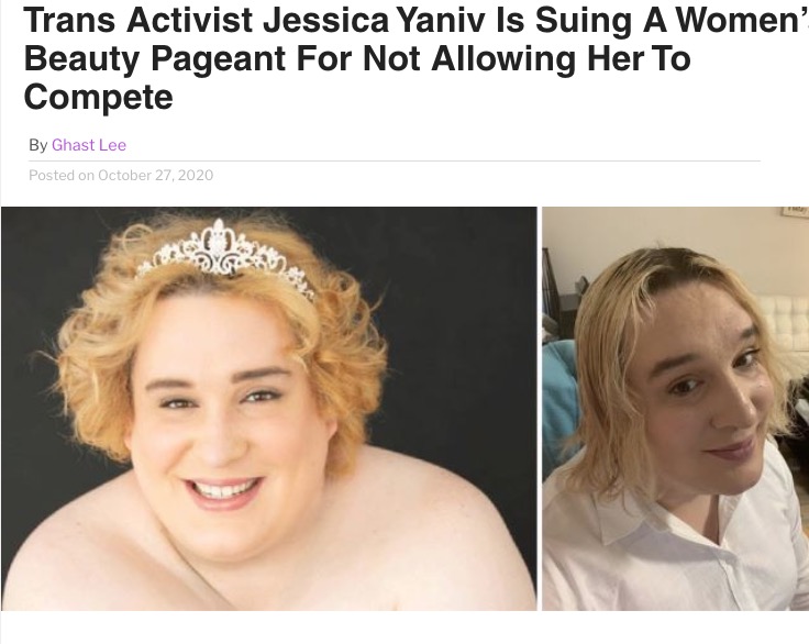 美人コンテストに応募し却下されたトランスジェンダー女性（画像は『Sick Chirpse　2020年10月27日付「Trans Activist Jessica Yaniv Is Suing A Women’s Beauty Pageant For Not Allowing Her To Compete」』のスクリーンショット）