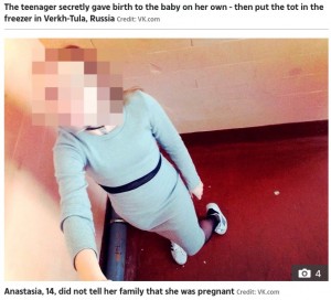 妊娠していることを両親に隠していたアナスタシア（画像は『The Sun 2020年10月28日付「FROZEN TO DEATH Girl, 14, gives birth in secret then puts baby in freezer to die because she is ‘too scared’ to tell parents.」（Credit:VK.com）』のスクリーンショット）