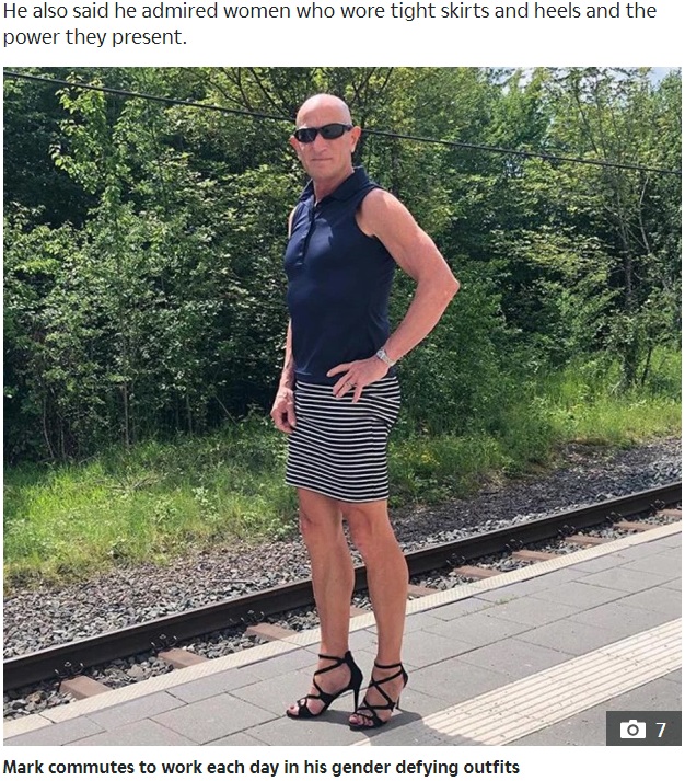 「ファンションに男性も女性もない」とドイツ在住の61歳男性（画像は『The Sun　2020年10月20日付「LIKE HOW IT HEELS Married dad-of-three wears skirts and heels to work ‘because he can’ and to ‘prove clothes have no gender’」（Credit: Instagram/markbryan911）』のスクリーンショット）