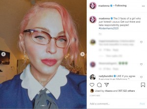 ヘアスタイルを微妙に変えてセルフィーを撮影（画像は『Madonna　2020年10月11日付Instagram「The 3 faces of a girl who just Voted!!」』のスクリーンショット）