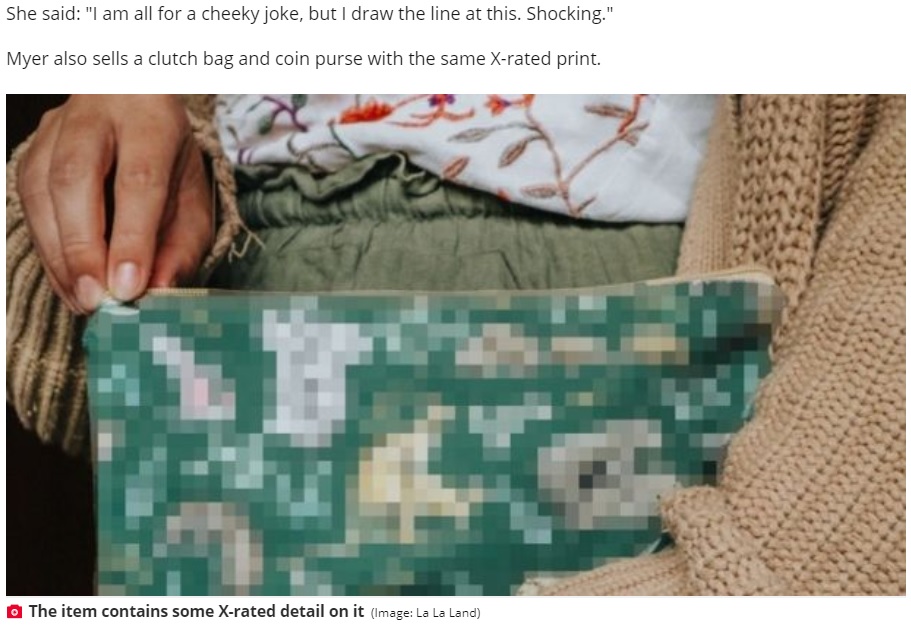 バッグの柄に「きわどすぎ」「面白い」と賛否両論（画像は『Daily Star　2020年10月28日付「Grandma left red-faced after spotting X-rated detail on animal-themed handbag」（Image: La La Land）』のスクリーンショット）