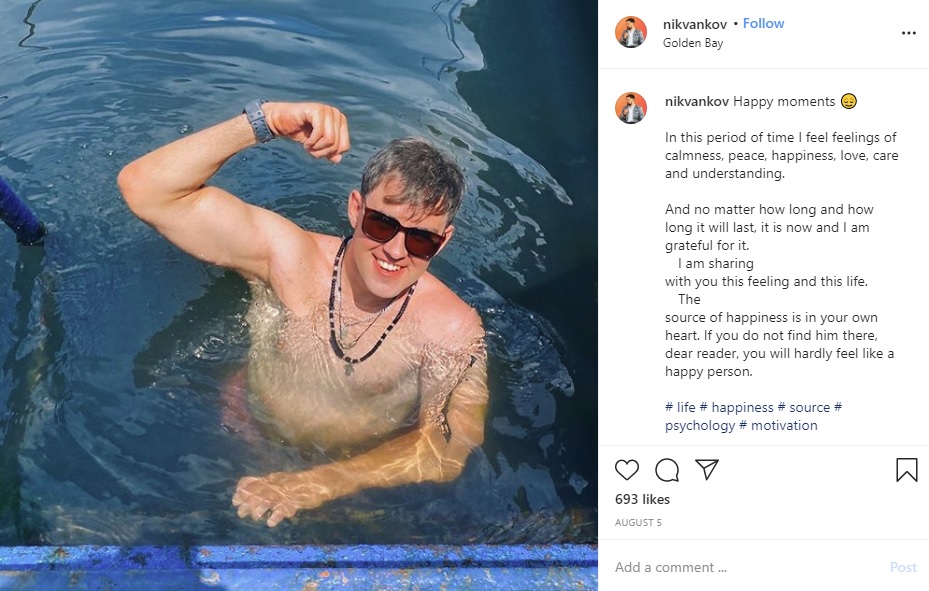 ロシアで初めて障がい者ダイバーとしての認定を受けたニキータさん（画像は『Вдохновитель Никита Ванков　2020年8月5日付Instagram「Счастливые моменты」』のスクリーンショット）