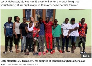 【海外発！Breaking News】タンザニアの孤児院を訪れた英出身の女性　26歳の若さで養子14人を迎える
