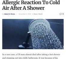 【海外発！Breaking News】寒さでアレルギーを起こす男性、シャワー後に命の危機に（米）