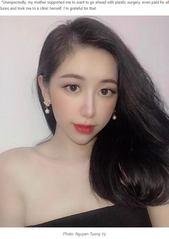 おしゃれも楽しめるように（画像は『Oddity Central　2020年11月16日付「19-Year-Old Undergoes Plastic Surgery After Breaking Up With Boyfriend, Has No Regrets」（Photo: Nguyen Tuong Vy）』のスクリーンショット）