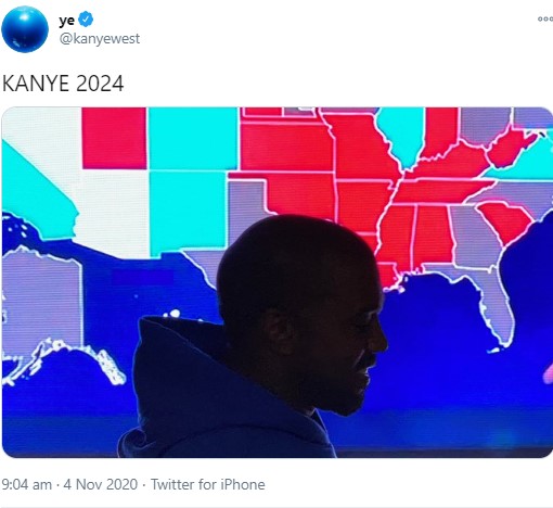 敗北宣言したカニエ、2024年に再出馬か（画像は『ye　2020年11月4日付Twitter「KANYE 2024」』のスクリーンショット）