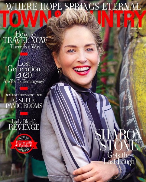 『TOWN＆COUNTRY』10月号（画像は『Sharon Stone　2020年9月16日付Instagram「Thank you ＠townandcountrymag and the wonderful team behind this cover.」』のスクリーンショット）