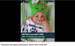 生後6週から輸血を受けてきたニコラス君（画像は『Humankind  2020年11月2日付Facebook「Five-year-old meets anonymous donor who cured him」』のスクリーンショット）