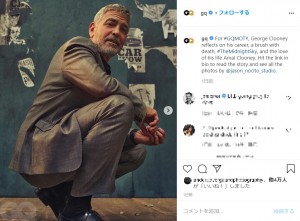 『GQ』誌インタビューに応じたジョージ・クルーニー（画像は『GQ　2020年11月17日付Instagram「For ＃GQMOTY, George Clooney reflects on his career, a brush with death, ＃TheMidnightSky, and the love of his life Amal Clooney.」』のスクリーンショット）