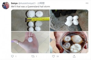 ドリンクの中に氷の代わりとして雹を浮かべる猛者も出現（画像は『Sonya　2020年10月31日付Twitter「We'll that was a Queensland hail storm」』のスクリーンショット）