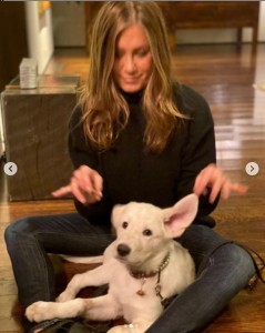 愛犬とのショット写真には、感謝祭を祝う言葉を添えたジェニファー（画像は『Jennifer Aniston　2020年11月27日付Instagram「We’re grateful」』のスクリーンショット）