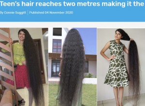 18歳になる前に記録を達成したニランシさん（画像は『Guinness World Records　2020年11月4日付「Teen’s hair reaches two metres making it the longest ever」』のスクリーンショット）
