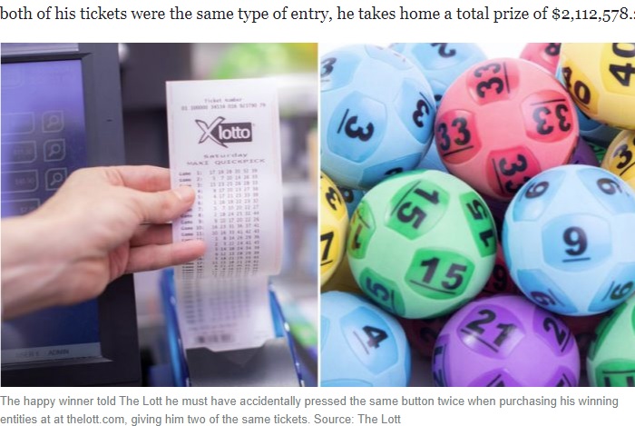 男性は毎週“タッツロット（Tattslotto）”を購入していた（画像は『Yahoo News Australia　2020年11月9日付「‘Best mistake ever’ leads to man’s ＄2 million Lotto win」（Source: The Lott）』のスクリーンショット）