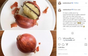 玉ねぎの皮まで本物そっくり（画像は『Natalie Sideserf　2019年12月18日付Instagram「Onion cake!」』のスクリーンショット）